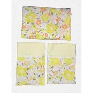 Vtg Springmaid Yellow Daisy Full 3pc Sheet Set Fitted Flat Pillowcases Double
